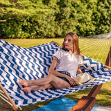 Lazy Daze Hammocks 12 FT Double Quilted Hammock with Spreader Bars and Detachable Pillow, 2 Person Hammock for Outdoor Patio Backyard Poolside, 450 LBS Weight Capacity, Blue Chevron Stripe Lazy Daze Hammocks