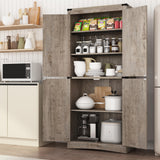 71in Farmhouse Kitchen Pantry Cabinet,Tall Storage Cabinet with 4 Doors and Adjustable shelves,with Load-Bearing Steel Pipe,Wood Storage Cabinets for Kitchen,Dining Room,Bathroom(Light Rustic Oak) chartustriable