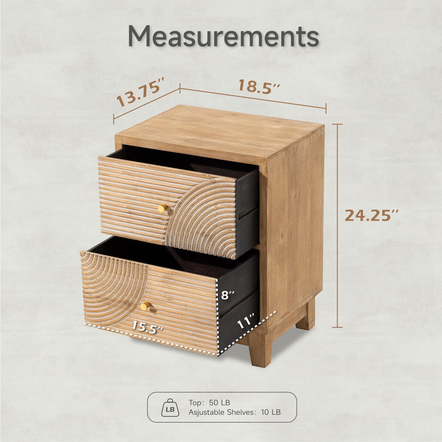 COZAYH 2-Drawer Farmhouse Nightstand, Mid Century Nightstand Set of 2 Fully Assembled with Handcrafted Wood Ring Pattern for Boho, Mid-Century, Rustic Style, Natural Wood - WoodArtSupply