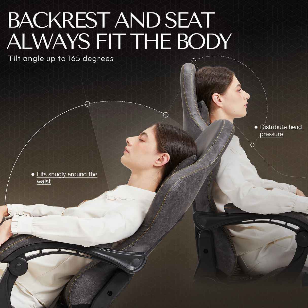 Dowinx Gaming Office, PC with Massage Lumbar Support, Vintage Style PU Leather High Back Adjustable Swivel Task Chair with Footrest (Light Grey) Dowinx