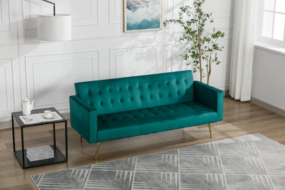 FlamingoCasa Sofa Bed Couch Convertible: Green Velvet Sleeper Sofa Soft Comfortable - Modern Futon Couch Adjustable Backrest Convertable Couch Bed for Living Room Bedroom Home Office Apartment