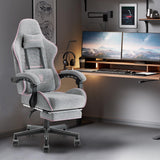 Dowinx Gaming Chair Fabric with Pocket Spring Cushion, Massage Game Chair Cloth with Headrest, Ergonomic Computer Chair with Footrest 290LBS, Pink and Grey Dowinx