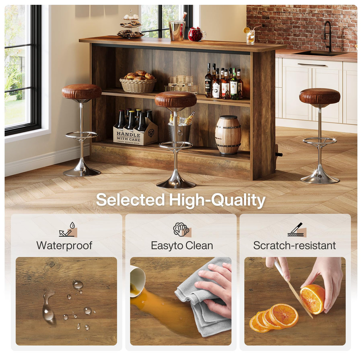 Tribesigns 63-Inch Bar Table, 2-Tier Bar Cabinet Height Pub Table with Footrest, Modern Coffee Cabinet for Home Kitchen, Large Home Unit Liquor Furniture, Bistro, Dining Room, Living Room, Brown Tribesigns