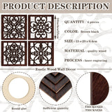 Yulejo 4 Pieces Thicken Rustic Wall Decor Farmhouse Wall Art Decor Wooden Hollow Carved Design Rustic Wall Art for Living Room Bedroom Hallway Decor Office Kitchen Wall Decoration (Brown, Black) Yulejo