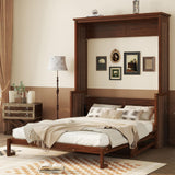 SOFTSEA Queen Size Murphy Bed with Desk, Space-Saving Hidden Wall Bed Cabinet, Foldable Platform Bed Frame with Gas Struts, for Home Guest Room, No Box Spring Needed, Walnut SOFTSEA