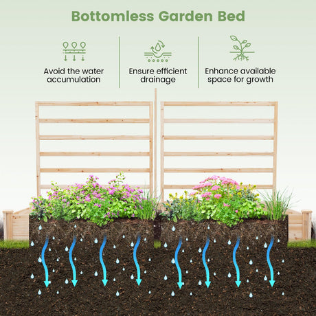 Giantex Raised Garden Bed with 3 Trellises, 88"L x 45"W x 43"H, Set of 2 Wood Planter Box for Vegetables Flowers Herbs Fruits Climbing Plants Cucumber, Easy Assembly, Outdoor Rectangular Raised Beds Giantex
