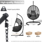 Hanging Egg Chair with Stand - Egg Swing Chair Outdoor Indoor Patio Wicker Chair Swing Hammock Egg Chairs 400lbs Capacity for Outside Patio, Bedroom, Garden and Balcony（Black） TQKVIPI