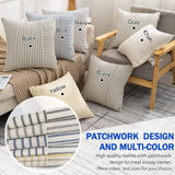Farmhouse Pillow Covers 18x18, Modern Accent Square Throw Pillow Covers Set of 2, Gray and Beige Striped Patchwork Linen Decorative Pillows Cushion Covers for Couch Chair Bedroom Christmas Decorations YCOLL
