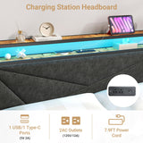 Kiivakii Full Size Bed Frame with 4 Drawers, LED Metal Platform Bed with Upholstered Storage Headboard, Built in Charging Station, No Box Spring Needed, Dark Gray Kiivakii