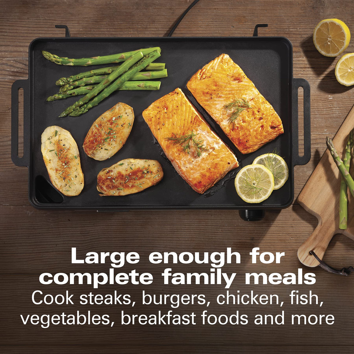 Hamilton Beach Professional Cast Iron Indoor Electric Grill & Griddle, 10" x 16" Preseasoned Cooking Surface, Adjustable Temperature up to 450° F, Black (38560) Hamilton Beach Professional