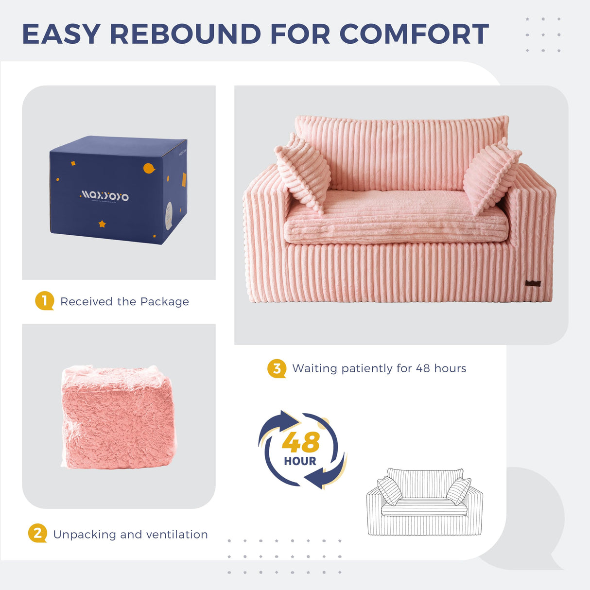 MAXYOYO Bean Bag Chair for Living Room, Upholstered Loveseat Sofa Couch with Deep Seating, Wide Armrests Boneless Couch Sofa in a Box for Bedroom Office Apartment, No Assembly, Pink MAXYOYO