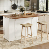 IRONCK Kitchen Island with Storage, Rolling Island Table on Wheels with Cart Drop Leaf and Trash Can Storage, Portable Islands Table for Dining Room, Living Room, White IRONCK