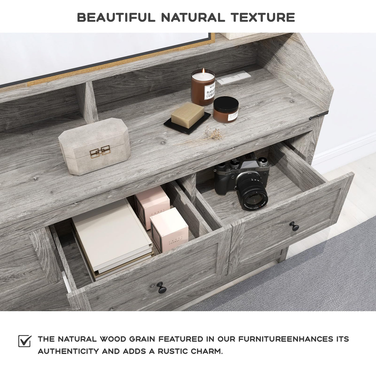 GlouMod LED Dresser with Charging Station, 7 Drawer Dressers & Chest of Drawers, Wooden Chest of Drawers for Bedroom, Closet Dresser Organizer, TV Stand, Rustic Grey GlouMod