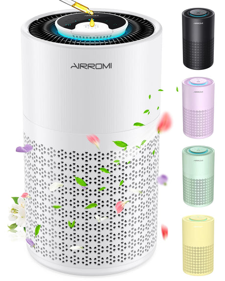 AIRROMI Air Purifier for Bedroom with HEPA 3-in-1 Filter, Pet Air Purifier for Home Cat Pee Smell, Covers Upto 990 Ft², Quiet 360° intake Air Cleaner for pet hair,allergies,Dust,Smoke A2001 White AIRROMI
