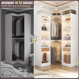 Besiost Corner Closet System with 12 Shelves, 39.2" Corner Closet Organizer System with 2 Hanging Rods, Versatile 6-Tier Walk-in Closets for Corner Space, White (39.2" L x 39.2" W x 80" H) Besiost