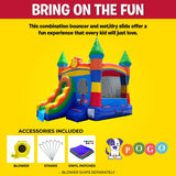 Pogo Inflatable Bounce House with Inflatable Water Slide for Kids, Backyard Commercial Castle Outdoor Playhouse Bouncer with Water Slide, Includes Blower, Anchor Stakes & Storage Bag, 18 x 12 x 14.5 Pogo Bounce House
