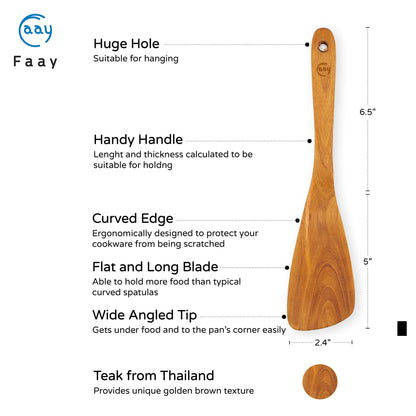 FAAY 11.5 Inch Teak Wood Spatula/Turner for RIGHT Hand | Versatile Spatula, Durable, Healthy and High Moist Resistance for Non Stick Cookware