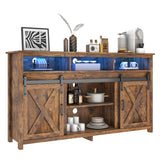 jiteentarou Farmhouse Coffee Bar Cabinet with Power Outlet, Rustic Sideboard Buffet Storage Cabinet with Storage, Wood Buffet Cabinet Serving Table Cupboard for Dining Room, Living Room, Rustic Brown jiteentarou