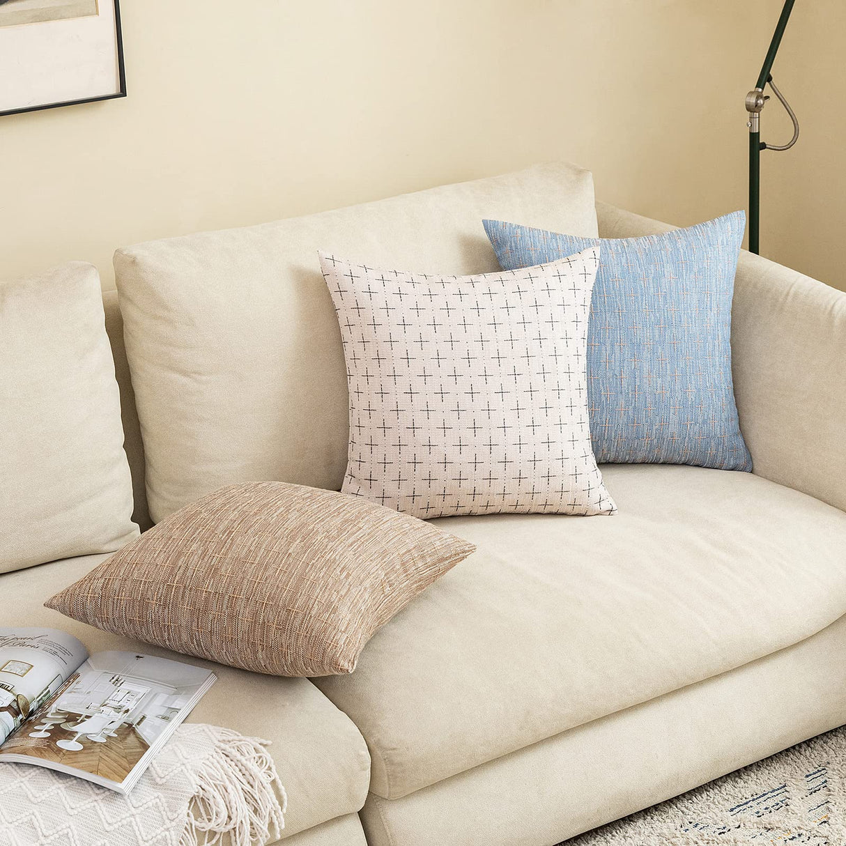 MIULEE Burlap Linen Decorative Throw Pillow Covers Pack of 2 Modern Farmhouse Pillowcases Rustic Woven Textured Cushion Cover for Sofa Couch Bed 20x20 Inch Greyish White MIULEE