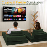 COMAX Convertible Sofa Bed, Folding Floor Couch Corduroy Fold Out Couch Bed Futon Sleeper Mattress with Pillows, Boneless Sofa Comfy Lounge Loveseat for Living Room Bedroom, Green COMAX
