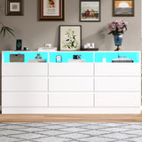 9 Drawer Dresser for Bedroom with Power Outlet, White Dressers with LED Light, Dresser Chest of Drawers for Closet,Wooden Dressers Organizer Cabinet for Living Room,Entryway, Hallway （9 Drawer White） STIKELY