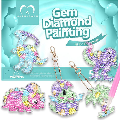 MATHARAGO Diamond Painting Kits - 5D Big Gems - Dinosaur Diamond Painting Keychains - Arts and Crafts for Kids Ages 6-8-12 - Diamond Art Keychains Stickers for Girls Gifts Party Ideas MATHARAGO