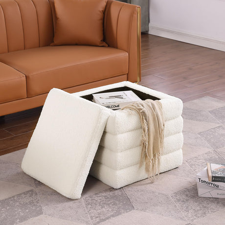 OuchTek Teddy Square Ottoman White Small Storage Ottoman Cube Ottoman for Living Room Sherpa Foot Stool Boucle Vanity Stool with Storage OuchTek