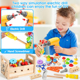 Kids Tool Set with Electric Drill, 39 Pcs Wooden Toddler Play Tool Bench Kits with Tool Box, Montessori STEM Educational Pretend Construction Toy for 3 4 5 6 Year Old Boys Girls Birthday Gifts BAODLON