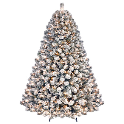 SHareconn 7.5ft Prelit Snow Flocked Artificial Holiday Christmas Tree with 350 Warm White Lights, Foldable Stand, Full Snow Branch Tips for Home, Office, Party Decoration, 7.5 FT, White