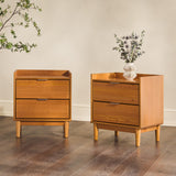 Walker Edison Mid-Century Modern 2-Drawer Solid Wood Nightstand, 20 Inch, Set of 2, Caramel Walker Edison