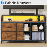GYIIYUO LED TV Stand with Mount and Power Outlet & 6 Fabric Drawers for 32-75 Inches TV - Entertainment Center and Industrial TV Dresser Console Table for Living Room, Bedroom- 47" Rustic Brown GYIIYUO