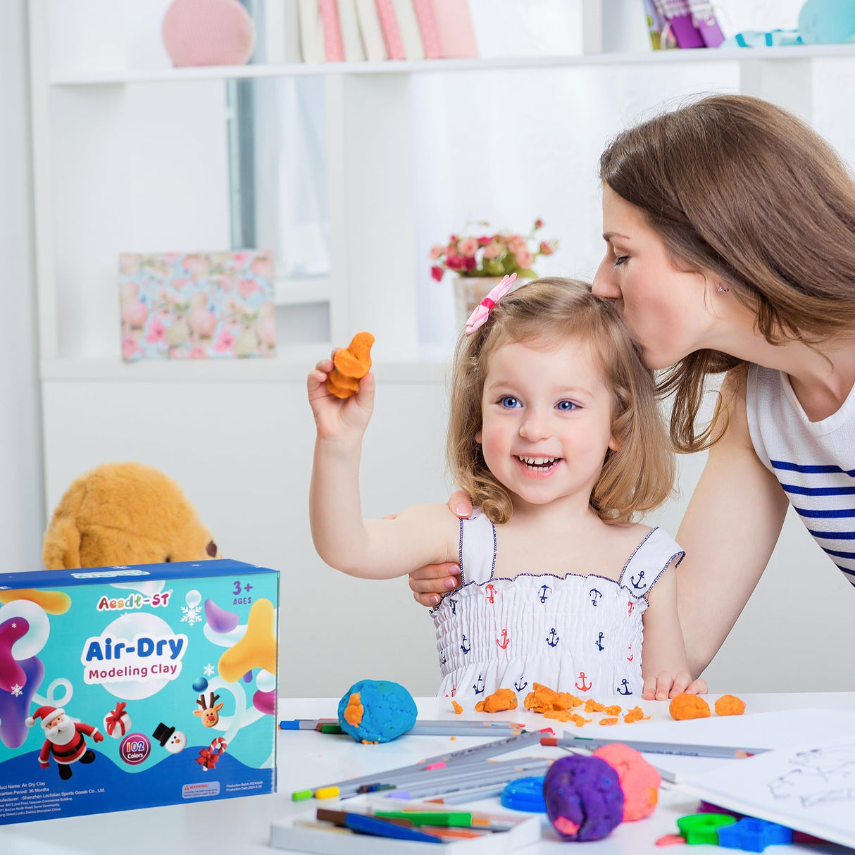 Air Dry Clay 102 Colors, Modeling Clay for Kids, Model Magic Clay, DIY Molding Clay Kit with Sculpting Tools, Soft and Non-Sticky, Arts and Crafts Gift for Boys Girls Kids Aestd-ST