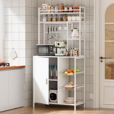LegacyAmerhome Bakers Rack with Storage, 7-Tiers Large Bakers Rack with Power Outlet, Kitchen Microwave Stand Cabinet, Coffee Bar Cabinet with Storage Shelf, for Kitchen Living Room Pantry, White