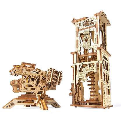 UGEARS Archballista and Tower Wooden 3D Puzzle - Mechanical Model for Self Assembly - Laser-Cut DIY Kit