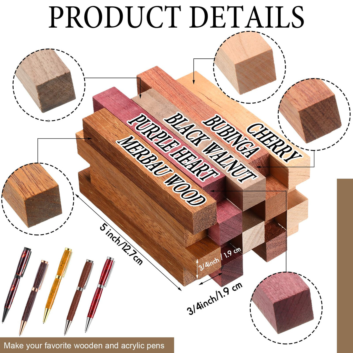 Colarr 15 Sets Woodturning Pen Kits Project Supplies Including 7mm Slimline Pen Kits with Refill and Pen Blanks Lumber for Lathe Turning Starter Package DIY Crafts Colarr