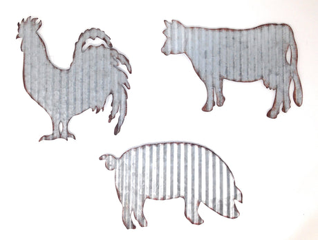 HL Cow Pig Rooster Galvanized Metal Farmhouse Wall Art Set HL
