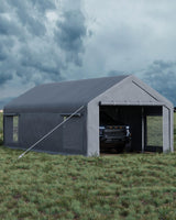 GarveeLife 13x25 Ft Carport with 10 Sandbags, Car Port with 220g PE Tarp, 2 Roll-Up Doors, and 4 Windows, for Full-Size Pickups, Bass Boats, Tractors, and SUVs, Gray GarveeLife