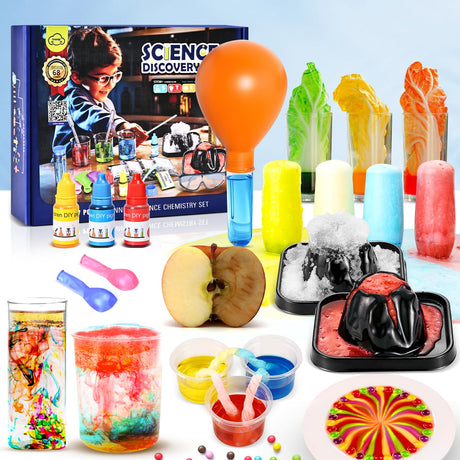68 Lab Science Experiments Educational Science Kits for Kids, STEM Activities Educational Scientist Toys Gifts for Boys Girls Chemistry Set Volcano Eruption Activities Science Project PIXATA