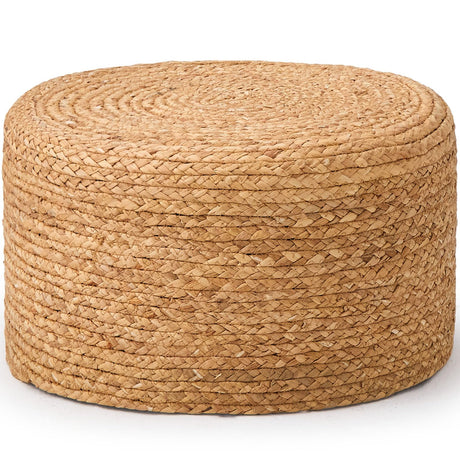 Wimarsbon Round Pouf Ottoman, Natural Hand Knitted Footrest Poof, Rustic Lounge Pouffe, Boho Pous Foot Stool, Accent Table or Seat (Natural Water Hyacinth, 17.7 * 17.7 * 9.84) Wimarsbon