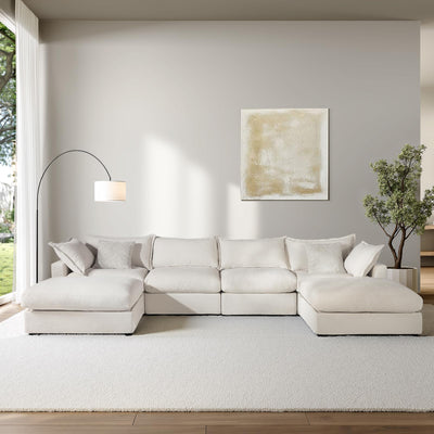 ModernMate 158" Modular Sectional Sofa, Down Filled Sectional Couches for Living Room, Oversized U Shape Couch with Deep Seat, Modular Couch 4 Seater with 2 Storage Ottoman,Cover Removable, Beige