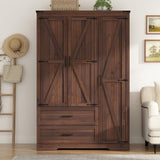 Farmhouse Wardrobe Armoire Closet with 3 Doors and 2 Drawers, 70.1" Wooden Clothing Storage Cabinet, Freestanding Large Capacity Storage Wardrobe Armoire with Hanging Rod for Bedroom, Brown St.Mandyu