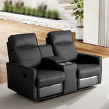 LIKIMIO 62.2" Loveseat Recliner Sofa with Console/Cup Holders, Wall Hugger Faux Leather Chair/RV Double Theater Seats/RV Furniture, Black LIKIMIO