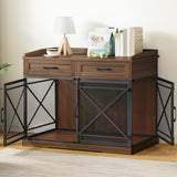 HOOBRO 43.3” Dog Crate Furniture, XL Heavy Duty Dog Kennel with Drawers, Wooden Crate Indoor Side End Table for Medium to Large Dogs, Triple Door Design, Walnut and Black HOOBRO