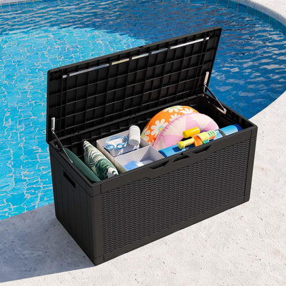 Patiowell 100 Gallon Resin Deck Box, Waterproof Large Outdoor Storage Box with Padlock for Patio Furniture, Toys and Garden Tools, Black - WoodArtSupply