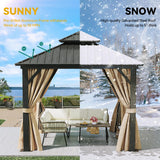 DWVO 10x10ft Hardtop Gazebo Double Roof with Nettings and Curtains, Heavy Duty Galvanized Steel Outdoor Vertical Stripes Roof for Patio, Backyard, Deck, Lawns, Brown DWVO