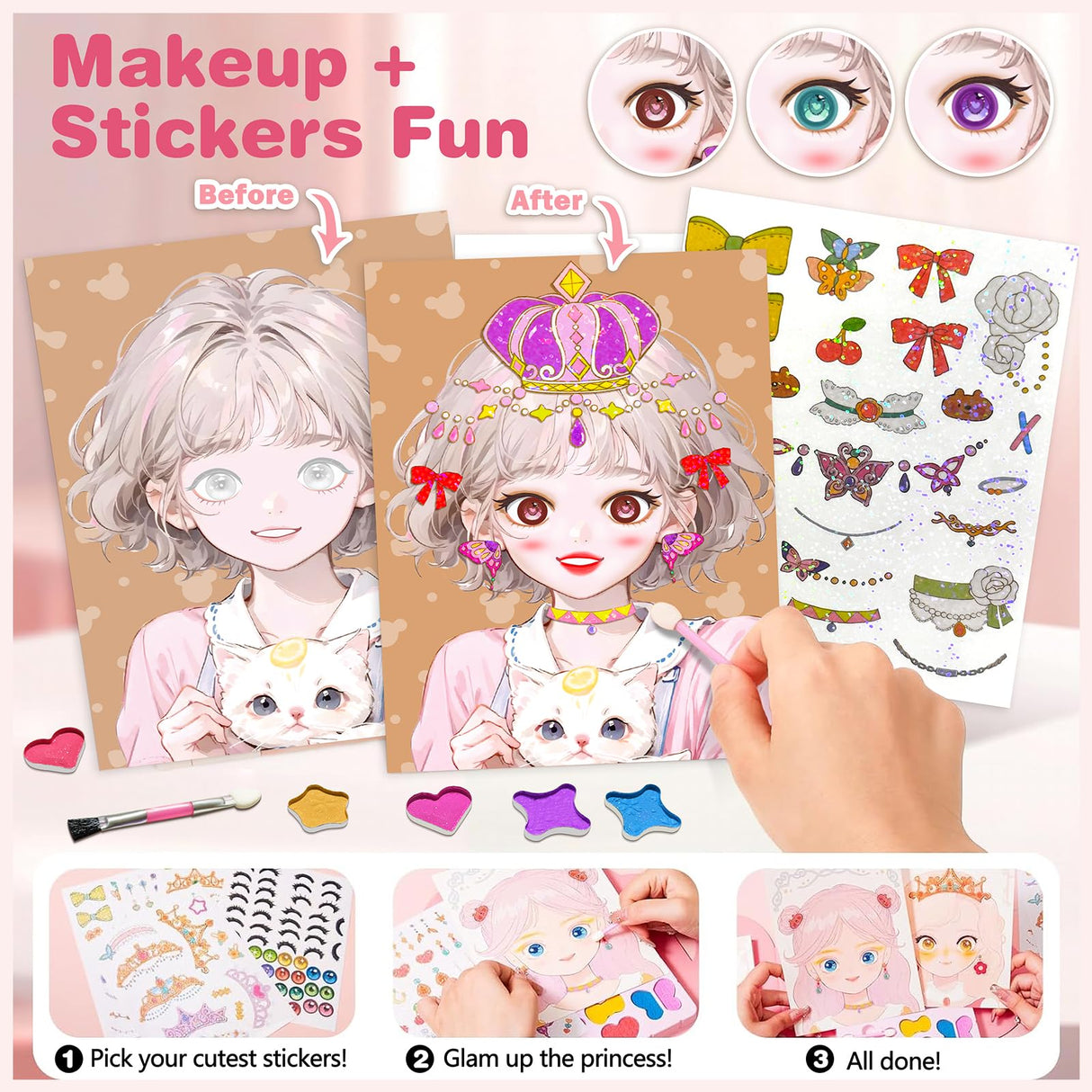 Art Craft Activity for Kids, Paper Craft Kits - Paper Makeup DIY Girls Toy Kit with Diamond Painting & Princess Dress Up Set, Ideal Birthday Halloween Party Gift for Girls Ages 4 5 6 7 8 9+ Year Old ZHOC