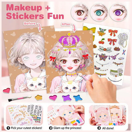 Art Craft Activity for Kids, Paper Craft Kits - Paper Makeup DIY Girls Toy Kit with Diamond Painting & Princess Dress Up Set, Ideal Birthday Halloween Party Gift for Girls Ages 4 5 6 7 8 9+ Year Old ZHOC