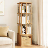 IOTXY 4-Tier Rotating Bookshelf Tower - Beech Wood Frame Spinning Bookcase with Storage Base, Tall Freestanding Revolving Shelf Organizer, Oak IOTXY