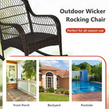 MEDIMALL Outdoor Wicker Rocking Chair, Patio Rattan Rocker w/Lumbar Pillow, Padded Seat & Back Cushions, Metal Frame, Mix Brown Wicker Furniture for Balcony, Porch, Deck, Backyard (Red) MEDIMALL