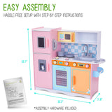 Lil' Jumbl Kids Kitchen Set, Pretend Wooden Play Kitchen with Chalk Board, Play Phone, Towel Rack & Ice Dispenser, Clicking Knobs, Pots & Utensils Included - Colorful Lil' Jumbl